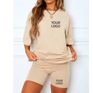 เซ็ตเสื้อยืดกางเกงขาสั้นสำหรับผู้หญิงใส่ในฤดูร้อน2024เป็นมิตรกับสิ่งแวดล้อมชุดใส่เล่นสองชิ้นพร้อมเชือกตกแต่งเสื้อเอวลอย - Product Image 6
