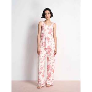 Women's Floral Print Cotton Pajamas Set Sleeveless Round Neck Full Length Soft Casual Sleepwear Spring Season - Product Image 1