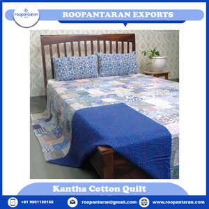 New Arrival Queen Size Kantha <b>Quilt</b> <b>Indian</b> Hand Block Printed Organic Cotton Patchwork Best Quality for Wholesale - Product Image 2