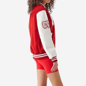 Vestes Varsity Courtes en Cuir Véritable Rose et Rouge pour Femme, Style Club, en Peau d'Agneau, Tailles Plus, Authentiques, OEM Europe et États-Unis - Product Image 4