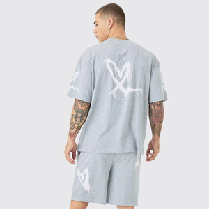 Ensemble T-shirt et Short Personnalisé Couleur Unie pour Homme – Survêtement Décontracté Été avec T-shirt Épaules Tombantes et Short – Tenue 2 Pièces Streetwear - Product Image 5