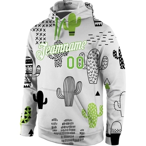 Motif de graffiti cousu personnalisé néon vert-blanc cactus sport pull sweat à capuche - Product Image 2