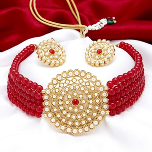 Collier ras-de-cou rouge avec diamants et perles, plaqué or 18 carats, ensemble de bijoux élégants pour mariage et cadeau - Product Image 3
