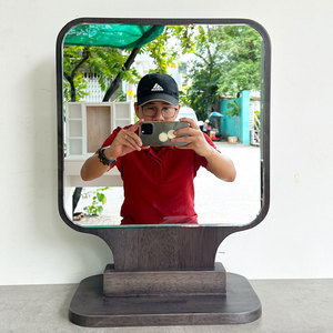 GNG010 Brown Wood Desktop Makeup <b>Mirror</b> Single-Sided 1X Magnification <b>Foldable</b> ABS Finish Stylish Standing Design - Product Image 2