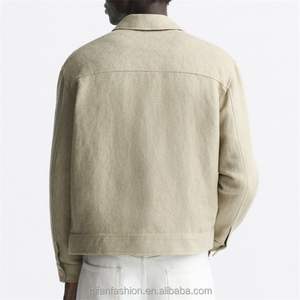 Custom <b>Shirt</b> Collar Overshirt Plain Blank Black Windbreaker Leather Jacket for <b>Men</b> - Product Image 3