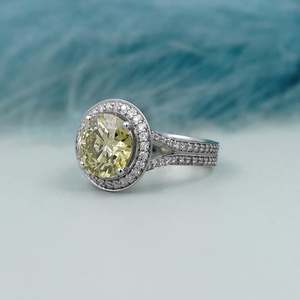 IGI Certified Fancy Yellow Round <b>Diamond</b> <b>Ring</b> Split Shank Engagement <b>Ring</b> with Halo - Product Image 3