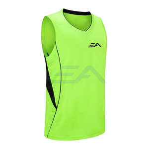 Ensemble Maillot et Short de Basketball Vert Néon Sans Manches pour Homme – Col en V, Anti-Transpiration, Polyester – Tenue de Sport d'Été - Product Image 4