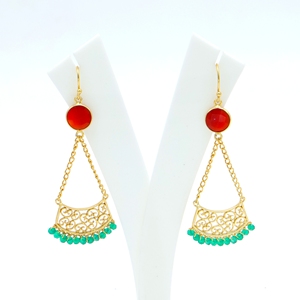 DUA Women's Trendy Wedding Brass Carnelian Chalcedony and Green <b>Onyx</b> 18K Gold Plated Drop <b>Earrings</b> Handcrafted Jewelry - Product Image 3