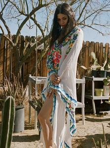 Ropa de mujer de alta calidad de talla grande TRADICIONAL MEXICANO bordado blanco invierno manga larga señoras mariposa manga Maxi - Product Image 2