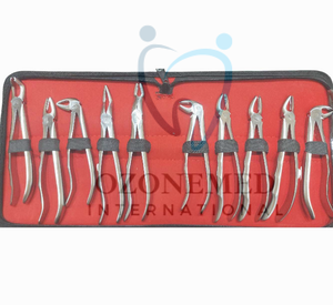 Juego completo de fórceps de extracción dental de acero inoxidable de calidad regular con mango de patrón de dedo para dentistas y cirujanos orales - Product Image 1