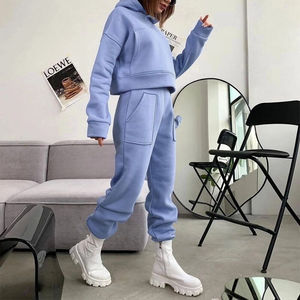 Nueva Venta caliente Otoño Invierno con capucha ropa de entrenamiento traje de estante ropa deportiva de mujer Jogger mujeres chándal conjunto chándal - Product Image 6