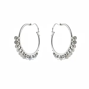 Boucles d'oreilles créoles tendance pour femme en argent 925 plaqué or rhodié, ornées d'une pierre principale géométrique en diamant et perle, pendantes, style religieux - Product Image 2
