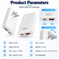 65W GaN Ultra Slim PD Schnellladegerät 1C Typ-C Netzteil Adapter Faltbarer US-Stecker für Handy Laptop