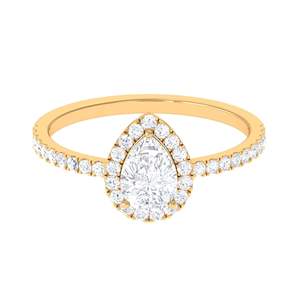 Anillo de compromiso de lágrima para mujer-Forma de pera Moissanite Halo, oro amarillo de 18K - Product Image 4