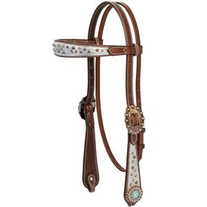 Serre-tête de cheval en cuir avec boucle fantaisie et bandeau perlé, joues latérales - Product Image 6