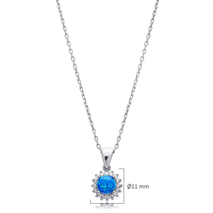 Round Cut Blue <b>Opal</b> Stone CZ Design Wholesale Turkish Handmade 925 Sterling Silver Charm <b>Necklace</b> for Women - Product Image 2