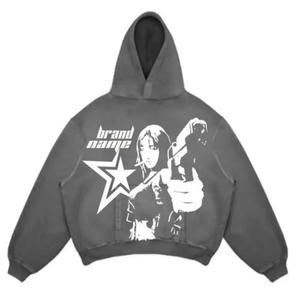 Sweat à capuche surdimensionné en éponge française lourd avec logo personnalisé délavé à l'acide vintage avec sweats à capuche personnalisés pour hommes - Product Image 4