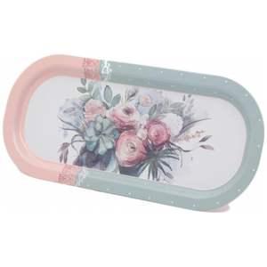 ถาดเสิร์ฟโลหะทรงสี่เหลี่ยมขนาด160x350มม. ดีไซน์กุหลาบลายดอกไม้ - Product Image 3