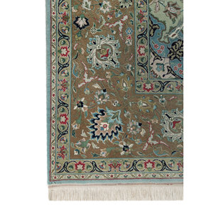 Tapis en laine noué à la main Aalam Pae-6470 vert, 9x12, motif médaillon rectangulaire, pour la décoration de la maison, du salon ou de la salle de passage - Product Image 4