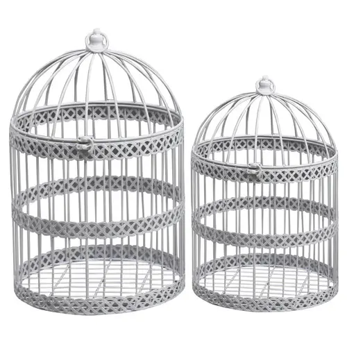 Decoratieve Witte Kleur Metalen Vogelkooi Set Van Twee Voor Bruiloft Huis Tuin Decoraties Indian Handgemaakt Aanpassen Groothandel