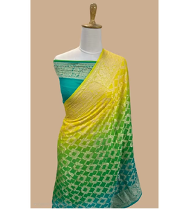 Elegante Sari Banarasi de Chifón Puro, Tejido a Máquina, con Estilo, con Bordado Zari, con Pieza de Blusa Sin Coser a Juego, Perfecto para Uso Diario, Fiestas y el Sol - Product Image 1