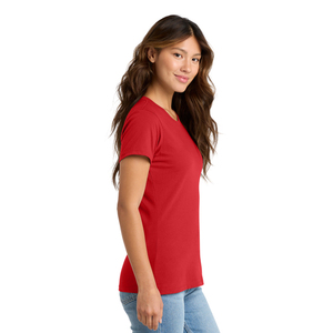 T-shirt classique pour femme, rouge uni, tissu doux, col rond, manches courtes, vêtement décontracté, haut tendance - Product Image 4