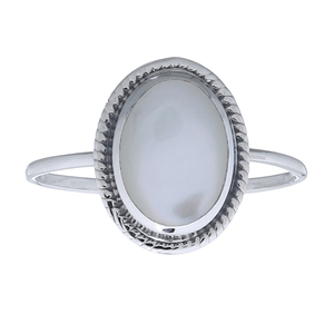 Anillo de nácar ovalado con borde de cuerda de Plata de Ley 925 estilo moderno - Product Image 2