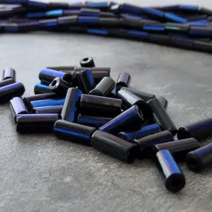 Elegant Blue & Black Table Cut Design Czech Glass <b>Bugle</b> <b>Beads</b> High Quality Crystal Lampwork for Wholesale Bulk Supply - Product Image 3