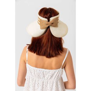 Beige Sun Protection Hat with Open Top Stripe Detail, Foldable <b>Straw</b> <b>Visor</b> Hat HSR2079 - Beige4 - Product Image 5