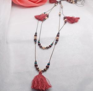 Earth tone Elegance Tassel Golden Chain and <b>Bead</b> <b>Necklace</b> with Tassel Pendant Streetstyle <b>Necklace</b> - Product Image 2