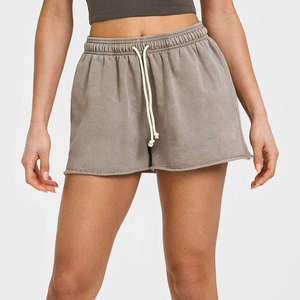 Pantalones Cortos Casuales de Algodón Francés 100% del Fabricante, Cintura Elástica, Transpirables, para Mujer - Product Image 1