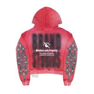 Sudadera con capucha lavada con ácido de diamantes de imitación a granel, sudadera de lana de algodón, ropa de calle al por mayor, Sudadera con capucha informal de moda de invierno para gimnasio - Product Image 3