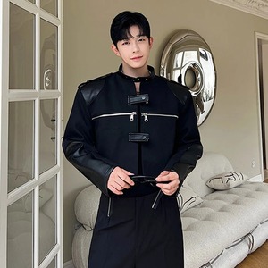 Chaquetas de lona de cuero genuino de retazos para hombre de tendencia estilo coreano diseño de nicho Original abrigo Regular de lujo con cremallera múltiple - Product Image 2