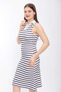 À la mode rayé col en V robe moulante pour les femmes multicolore Slim Fit genou longueur Spandex tenue de soirée décontractée - Product Image 6