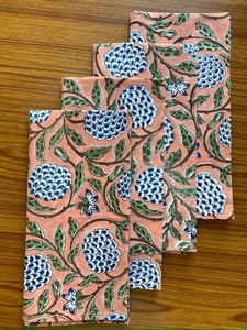 Serviettes de table en coton imprimé floral, vert saumon foncé, vert, bleu de Delft, faites à la main, 9x9 pouces, pour mariages, événements, 20x20 pouces - Product Image 2