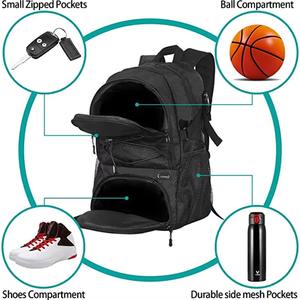 Mochila deportiva Unisex de alta calidad para baloncesto, nuevas características antirrobo USB negras sólidas, hechas de PC y material de nailon para exteriores - Product Image 5