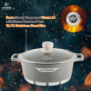 LIFE SMILE Flame Design Olla para sopa Olla de cocina de aluminio fundido a presión con tapa de vidrio Revestimiento de granito antiadherente multicapa Seguro para horno - Product Image 5