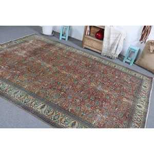 6.6x9.4 ft Vintage Rug, <b>Red</b> Polka dot Turkish <b>Wool</b> Rug - Product Image 4