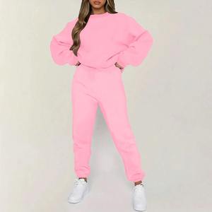 Pantalon de jogging surdimensionné 100% coton et haut à épaules tombantes ensemble d'hiver à capuche pour femmes avec fermeture éclair bouton maille vente en gros - Product Image 5