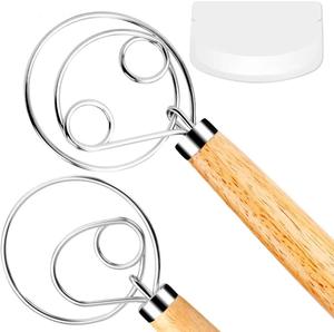 ตะกร้อมือตีแป้งไม้พร้อมหัวตีสแตนเลส สำหรับทำขนมปัง พาสต้า พิซซ่า - Product Image 1
