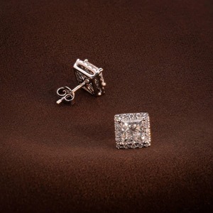 Pendientes de Diamantes Cultivados en Laboratorio con Corte Princesa, Certificados por IGI, con Halo de Oro de 14k, para Mujer, Moda - Product Image 6