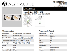 2*26W Dimmable  Réglable Intelligent par IA 185*95 Triac 0/1-10v  IES LTD 5 ANS Downlight LED encastré  Lumière descendante <span class=keywords><strong>Alpha</strong></span> Lighting COB - Product Image 3