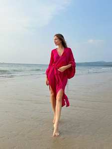 100% coton peignoir Kimono maillots de bain Bikini couverture belle vêtements de nuit de haute qualité avec poches tissé taille libre lavable - Product Image 5