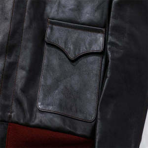 Blouson de motard en cuir véritable pour homme, col montant, fermeture éclair, coupe classique, vêtement d'extérieur d'hiver, streetwear décontracté - Product Image 4