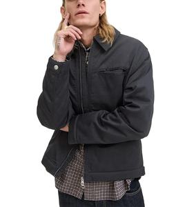 Veste en toile épaisse de style streetwear avec logo personnalisé, veste de travail vintage à fermeture éclair en coton pour hommes - Product Image 4