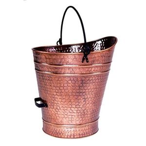 Authentic antique copper <b>coal</b> bucket featuring brass handle handcrafted design and old world charm for fireplace corner - Product Image 1