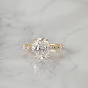 10x8mm oval cut CZ solitaire ring with marquise and round accent <b>stones</b> yellow gold plated elegant engagement bridal jewelry - Product Image 1