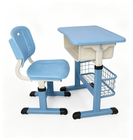 Escritorio y Silla Escolar Individual Moderna con Altura Ajustable, Mesa de Estudio con Cesta de Almacenamiento Doble