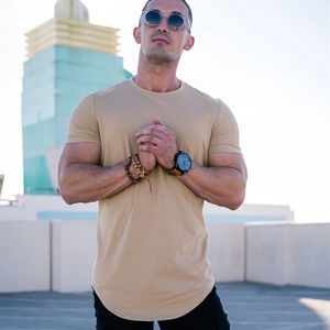 T-shirt de sport compressif 100 % coton et polyester, séchage rapide, respirant, écologique, uni, pour l'entraînement en salle de sport pour hommes - Product Image 4