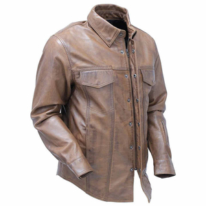 Top ventes, chemise en cuir personnalisée de haute qualité pour homme, manches longues coupe ample avec col coupe boxy, streetwear respirant - Product Image 2